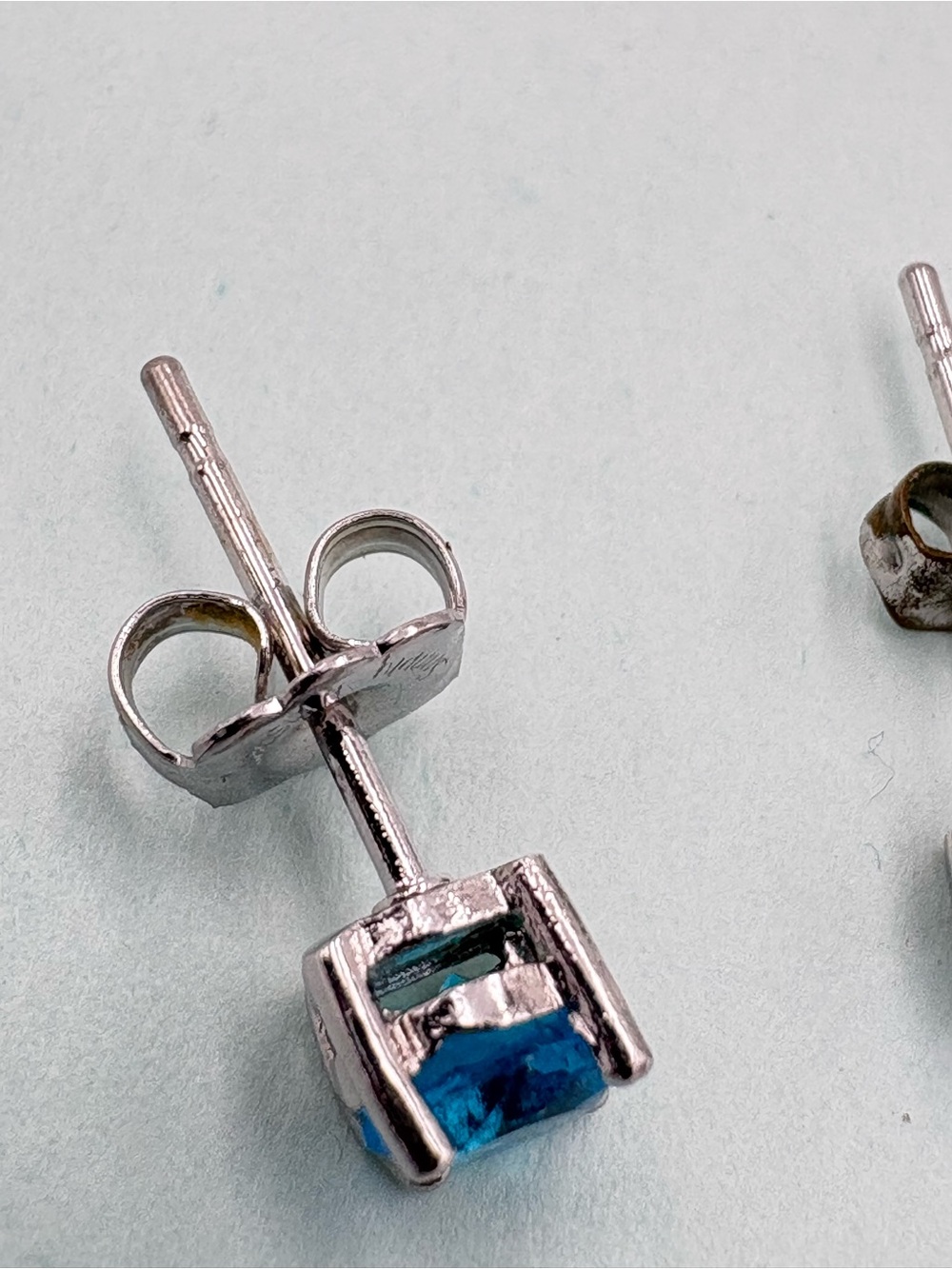 Classic Blue Topaz Round Stud Earrings - Silver Tone - Picture 11 of 16